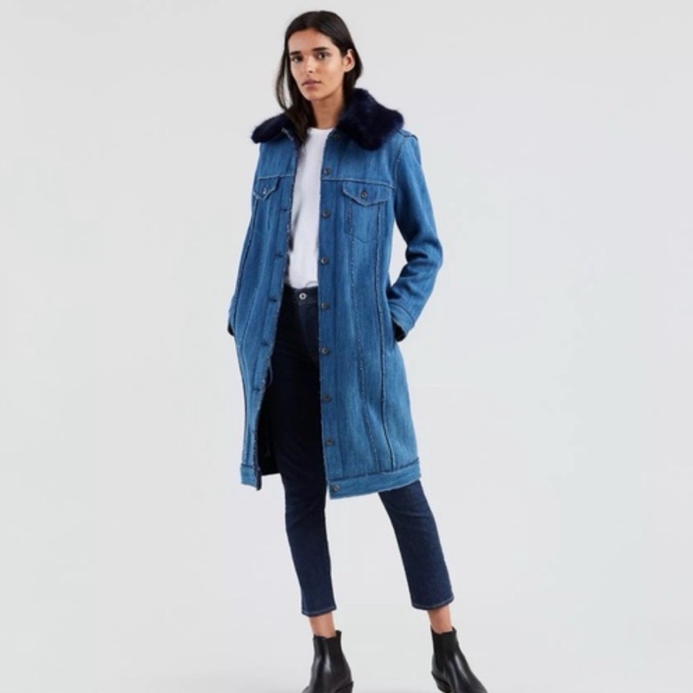 Levi’s Made & Crafted long denim trucker trench coat in size XS.